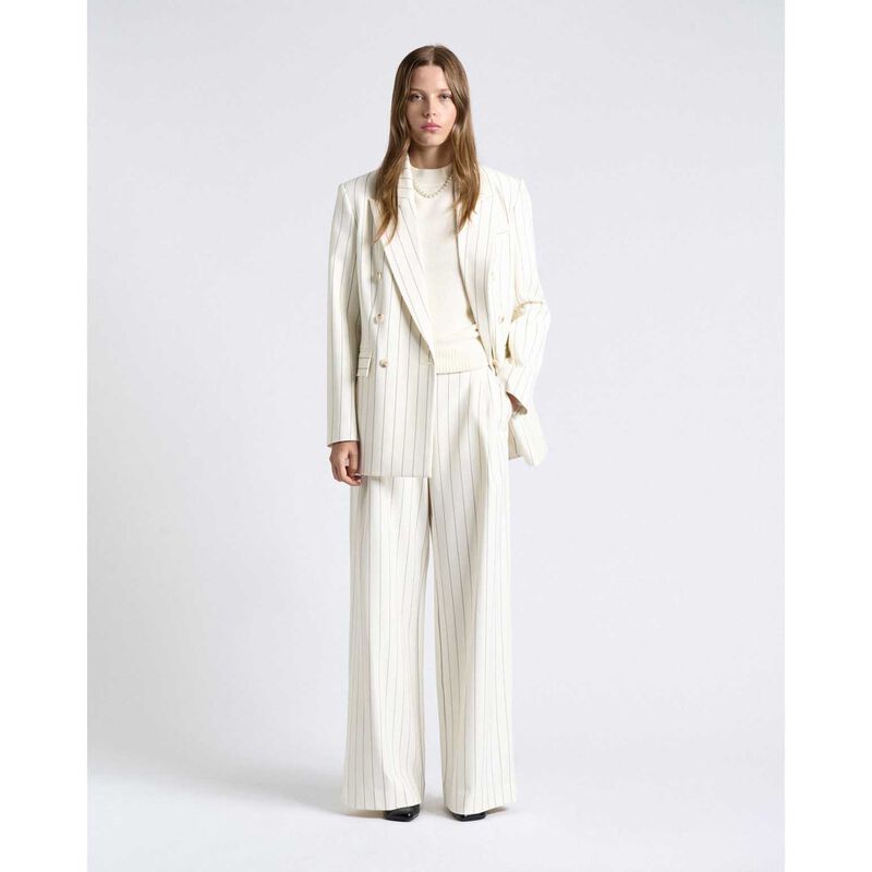 Cue Cream Pinstripe Double Breasted Blazer image number 3